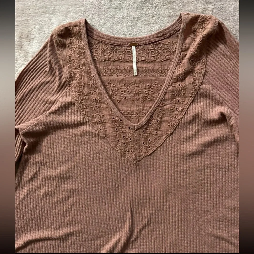 Free People Bell Sleeve Boho‎ Tunic Top Cinnamon Stretchy Soft Size Xsmall